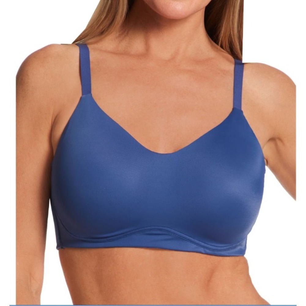 Vanity Fair Blue Wireless Padded Bra Size Large Full Coverage Adjustable Smooth